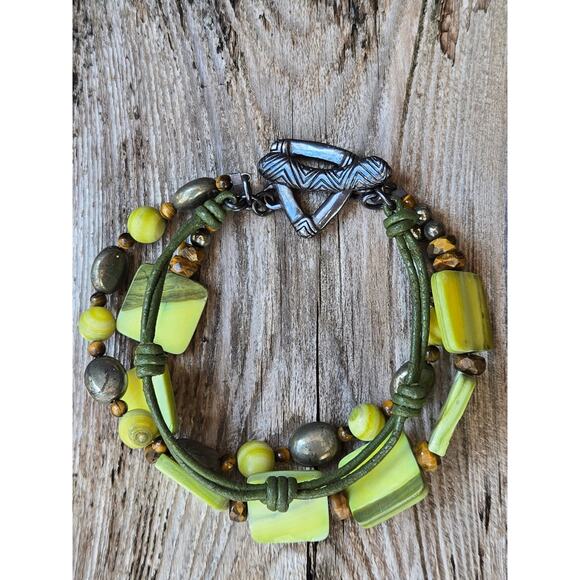 SILPADA Sterling Silver Green Mother of Pearl Multi Strand Toggle Bracelet B1132 - Picture 1 of 7